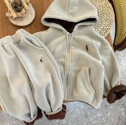 Set di abbigliamento per bambini per ragazzi 2 pezzi Giacca con cappuccio Giacca per ragazza autunnale Set Completo per ragazzo caldo Top Coat Pantaloni Tuta per bambini incolto