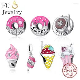 Loose Gemstones FC Jewelry Fit Original Pan Charm Bracelet Authentic 925 Sterling Silver Ice Cream Sweet Donut Bead For Making Women