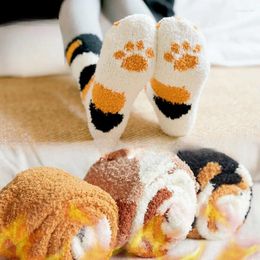 Women Socks Coral Velvet Cartoon Cat Paw Thicken Fleece Sleeping Stockings Winter Warm Hosiery Accessories