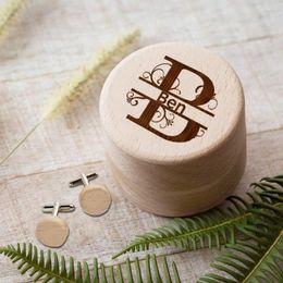 Jewellery Pouches Customised Name Wooden Cuff Links Box Engagement Cufflink Storage For Men Gifts Husband Valentine / Bachelor Party Gift