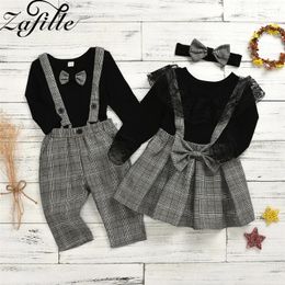 Clothing Sets ZAFILLE Brother Sister Matching Outfits For Girls And Baby Boy Clothes Set Top Overalls With Necktie Kids Toddler