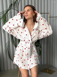 Women's Sleepwear Marthaqiqi Printing Casual Ladies Robe Sexy V-Neck Bathrobe Long Sleeve Mini Dress Comfort Spring Home Clothes Women