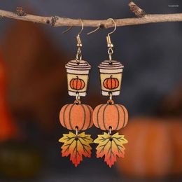 Dangle Earrings Autumn Thanksgiving Pumpkin Maple Leaf Coffee Cup 2024 Women's Wooden Personalized Wholesale Manufacturers