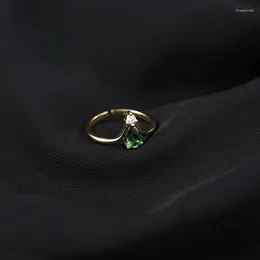 Cluster Rings HI MAN 925 Sterling Silver Plated 14K Gold Retro Green Zircon Ring Women Noble Anniversary Gift Jewellery