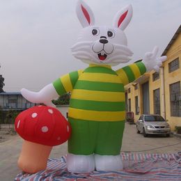 8mH (26ft) With blower wholesale hot selling green inflatable Easter bunny rabbit with red mushroom for Easter's yard decorations
