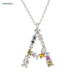 Necklaces Kikichicc 925 Sterling Silver Luxury Name A P Letter Initial Alphabet Pendant Necklace Women Crystal Colorful Zircon Jewelry