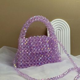Evening Bags Fashion Texture Chain Women's Crossbody Fantasy Purple Acrylic Handmade Beaded Handbag Luxury Crystal Handheld Bag