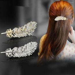 Hair Clips Korean Golden Feather Pearl Spring Hairpin Exaggerated Rhinestone One Word Side Clip Elegant Female Fashion Ornament