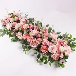 Decorative Flowers 100CM DIY Wedding Flower Wall Arrangement Supplies Silk Peonies Rose Artificial Row Decor Iron Arch Backdrop DD195C