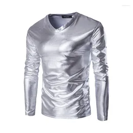 Men's T Shirts #4129 Spring Autumn Black Gold Silver T-shirt Men Long Sleeve Club Wear Slim Shinny Streetwear Hip Hop Shirt Plus Size 4XL