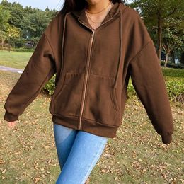 Womens sportswear jacket winter clothing womens zipper super large hoodie casual loose black brown hoodie retro wool zipper 240131