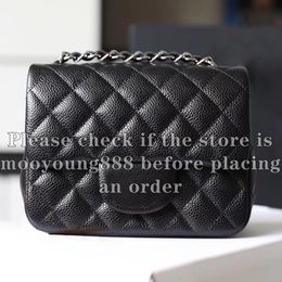 2024 Cross Body Mirror Quality Classic Mini Square Flap Bag Women Genuine Leather Caviar Lambskin Quilted Designer Black Purse Handbag Shoulder Gold Chain with Box