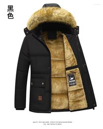 Men's Jackets 2024 Men Winter Parka Fleece Lined Thick Warm Hooded Fur Collar Coat Male Size 5XL Plush Jacket Autumn Work Outwearing Black