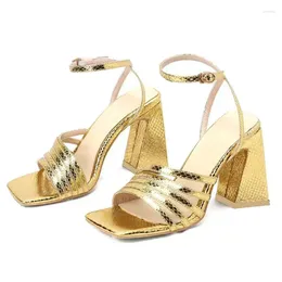 Sandals 2024 Summer Shiny Bling Gold Silver Open Toe Strange Triangle High Heeled Women Shoes Ankle Strap Sexy Fashion Heels