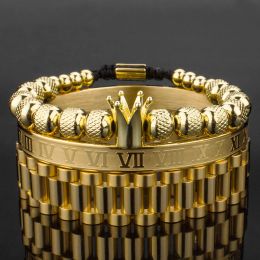 Bracelets Luxury Crown Roman Numeral Bracelet 15mm Watch Band Stainless Steel Dudes Rollie Hip Hop Macrame Bracelet Wristbands Men Jewelry