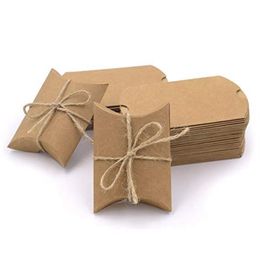 Pack of 100Pcs Paper Kraft Pillow Candy Box with Ropes Party Wedding Favor Gift Supply211O