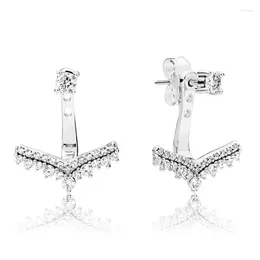 Stud Earrings Authentic 925 Sterling Silver Princess Wishbone Fashion For Women Gift DIY Jewelry