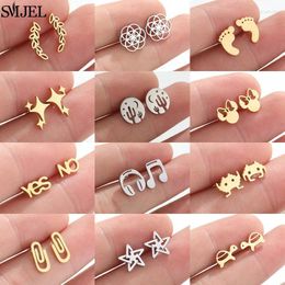 Stud Earrings Golden Stainless Steel Mini Leaf Star Tortoise Safety Pin Cartilage Ear Piercing Jewellery Cute Bowknot Mouse Studs