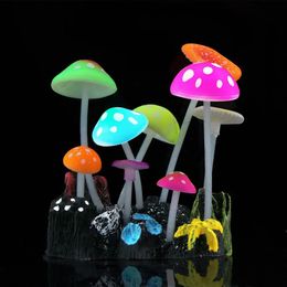 Aquarium Glowing Mushroom Decorations Fish Tank Silicone Ornament for Freshwater Saltwater Betta Environments 240124