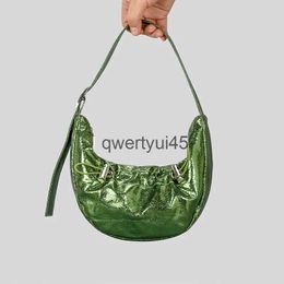 Shoulder Bags alf Moon Drawstring Luxury Designer andbags For Women Purse 2023 New Fasion Brigt Skin obos Wrinkle Soulder UnderarmH24131