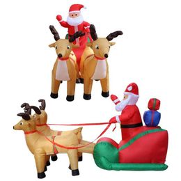 Christmas Decorations Inflatable Santa Snowman Riding Reindeer Doll Set With Built-in LED Winter Outdoor Funny Gift170P