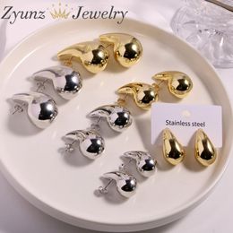 5 Pairs 3 Sizes Stainless Steel Round Ball Water Drop Earring Women Jewellery Trendy Gold Plated Earring Accessories 240127