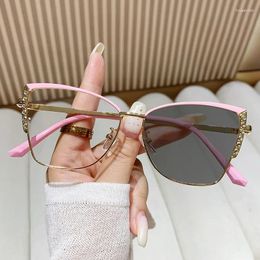 Sunglasses Frames Fashion Cat Eye Glasses Ultra-light Frame Retro Pochromic Eyeglasses Anti-blue Light Eyewear Metal Color-changing