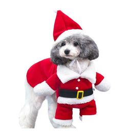 Dog Apparel Xs To Xxl Christmas Pet Clothes With Hat Year Party Decorations Red Winter Cats Accessories Sweet Santa Claus Cosplay Lo Dh8Fd