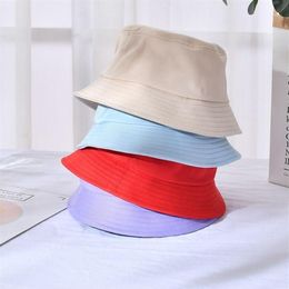 Korean Adult Kids Summer Foldable Bucket Hat Solid Colour Hip Hop Wide Brim Beach UV Protection Round Top Sunscreen Fisherman Cap1223I