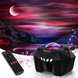 Star Light Projector Aurora with Moon LED Laser Starry Projection Built-in Bluetooth Speaker and Remote Multi-Color Night Lamp for259p