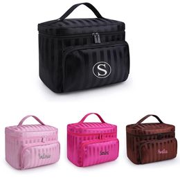 Personalized Embroidery High Bapacity Makeup Case Travel Cosmetic Pouch Stripe Toiletry Bag for Women Portable Water-Resistant 240125
