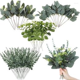 Decorative Flowers 60 Pcs Mixed Artificial Eucalyptus Leaves Fake Seed Stems Green Silver Dollar Plant For Wedding