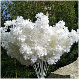 90CM artificial 4-pronged cherry blossom white dry silk flower arch hanging ceiling artificial flower home wedding decoration 240131