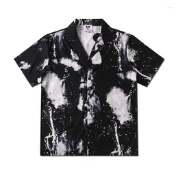 Men's Casual Shirts Summer Mens Short Sleeve Hawaiian Beach Shirt Trendyol Men Oversize Vintage Splash Ink Art Black Street Chemise Homme