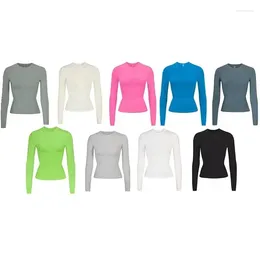 Women's T Shirts High-Quality High Elastic And Comfortable Wrap Top Candy Colored T-shirt Long Sleeved Base