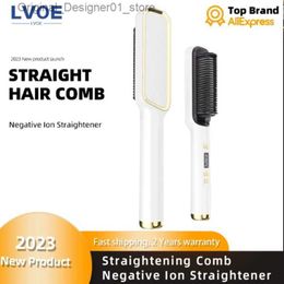 Hair Dryers 2 In 1 LCD Straightening Comb Negative Ion Straightener Curling Iron Fast Heating Ceramic Splint Heater Electric Styling Tools Q240131