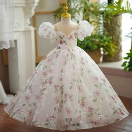 Girl Dresses Luxury Birthday Party Dress For Flower Girls Wedding Bridesmaid Christening Long Evening Gowns Children Pageant Fairy Kids