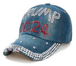 USA Flag Trump 2024 Baseball Cap Party Hat Election Campaign Cowboy Caps Adjustable Snapback Women Denim Diamond Hats 9 styles 564Q