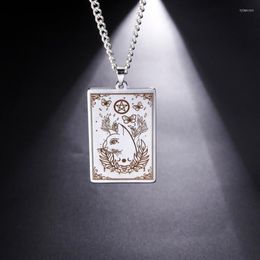 Pendant Necklaces Teamer Witch Cat In The Flowers Magic Circle Butterfly Stainless Steel Jewelry Choker Vintage Gifts For Friend310u
