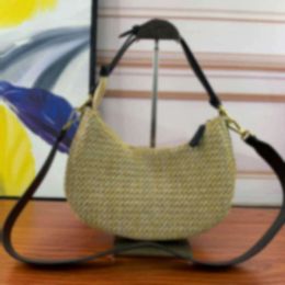 Designer Shoulder Bags Raffia Straw Woven Bag Half Moon Crossbody Crescent Handbag Purse Perforated Embroidered Lettering Removable Leather Strap