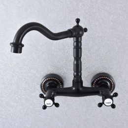 Bathroom Sink Faucets Basin Faucet Black Oil Rubbed Brass Tap 360 Swivel Spout Wall Mounted Mixer Lsf742