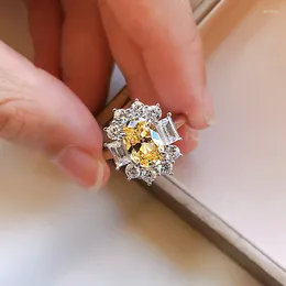 Cluster Rings SpringLady 925 Sterling Silver 7 10MM Crushed Cut Citrine High Carbon Diamond Engagement Jewelry Flower Ring For Women