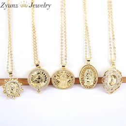 10PCS Crystal CZ Cubic Zirconia Virgin Mary Pendant Copper Pendants Necklaces Gold Color Chain Jewelry2954