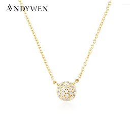 Chains ANDYWEN 925 Sterling Silver Gold Circle Long Chain Pendant Charm Zircon Necklace Delicate 2024 Women Luxury Fine Jewelry