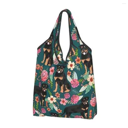 Shopping Bags Rottweiler Floral Dog Women's Casual Shoulder Bag Large Capacity Tote Portable Storage Foldable Handbags