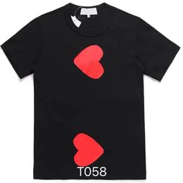 Play Commes Des Garcons Male and Female Couple Long Sleeve T-shirt Designer Embroidered Red Heart Love Black White Stripes Loose Short Plus Size 4151