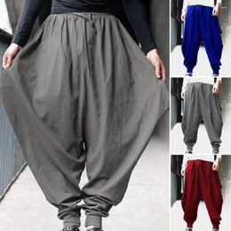 Men's Pants Solid Color Retro Style Harem With Elastic Waist Drawstring Loose-fit Casual Trousers For Streetwear Comfort