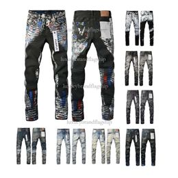 Designer viola sottili maschi magri jeans per pantaloni da donna da uomo marca viola jeans grigio nero buca nuovo stile ricamo auto -coltivazione piccoli piedi