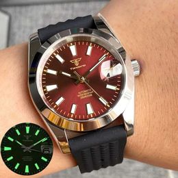 Other Watches Tandorio 36mm NH35A Sunburst Dial Diving 20ATM Mechanical Watch Men Sapphire Lume Marks Polished Case Wristwatch Rubber Strap J240131