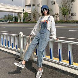 Internet Celebrity Age Reducing Denim Overalls for Women 2023, New Korean Version Loose Fitting Student Spring and Autumn Harlan Pants, Slimming Suspender Pants